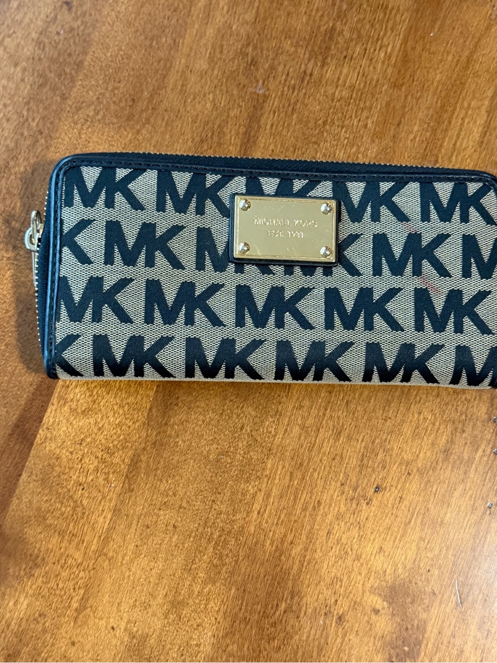 Michael Kors Navy and Beige MK Logo Zip Wallet